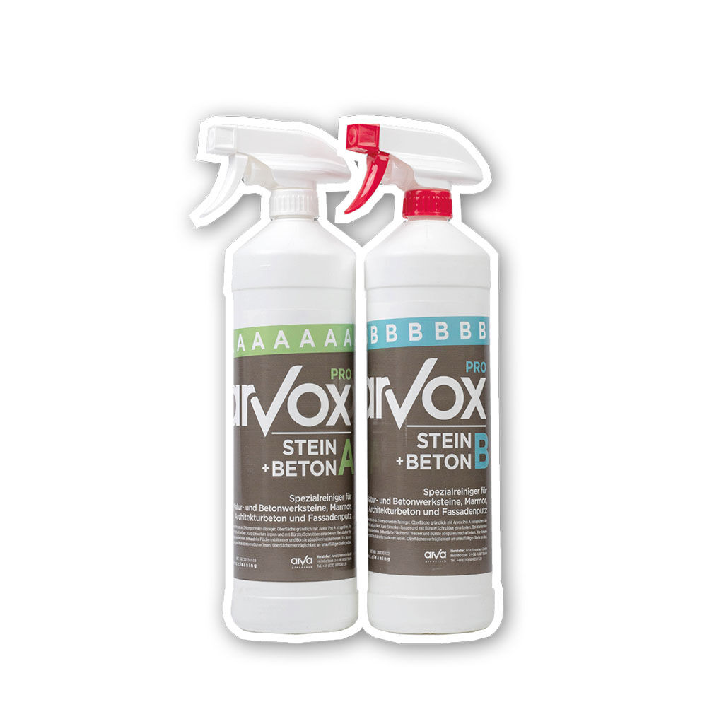 Arvox Pro Stein + Beton Reiniger, 2 x 1 Liter Flasche Set