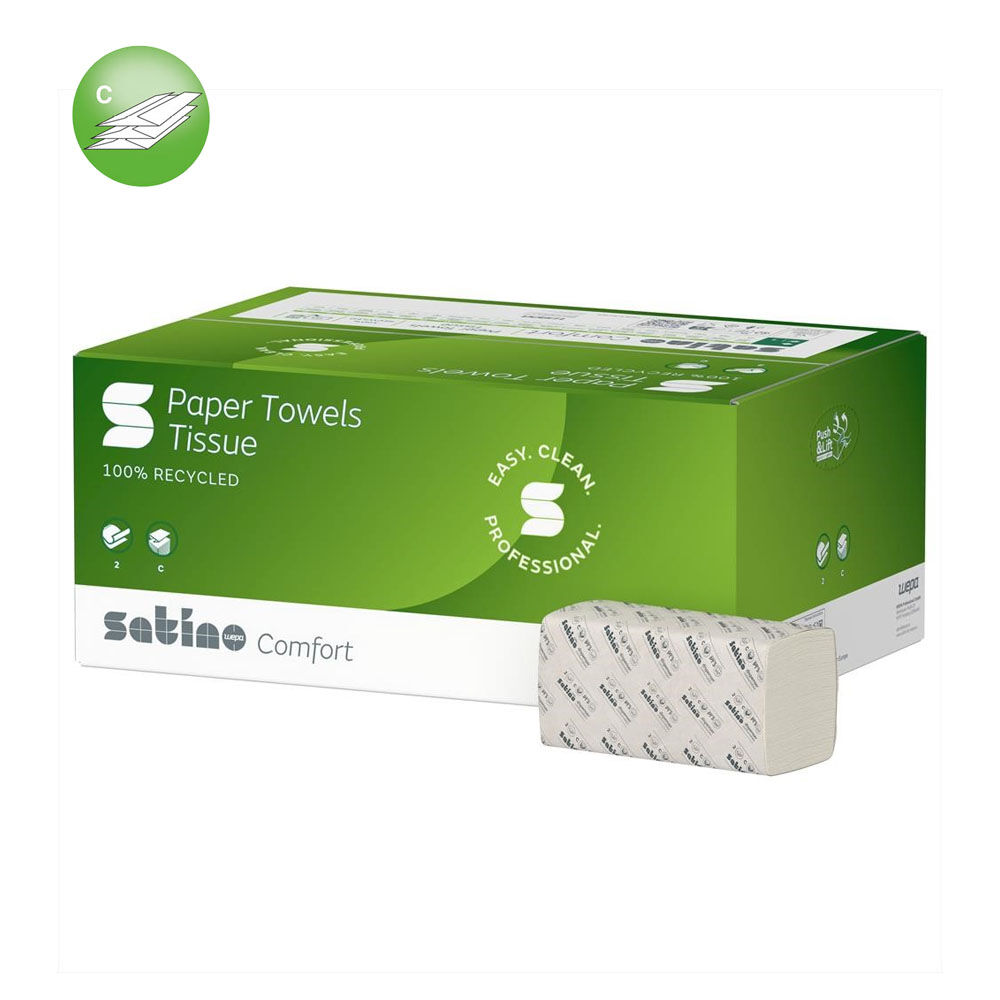 Satino Comfort Handtuchpapier 25 x 33 cm, 2-lagig, hochweiss, C-Falz Satino Comfort Handtuchpapier 25 x 33 cm, 2-lagig, hochweiss, C-Falz