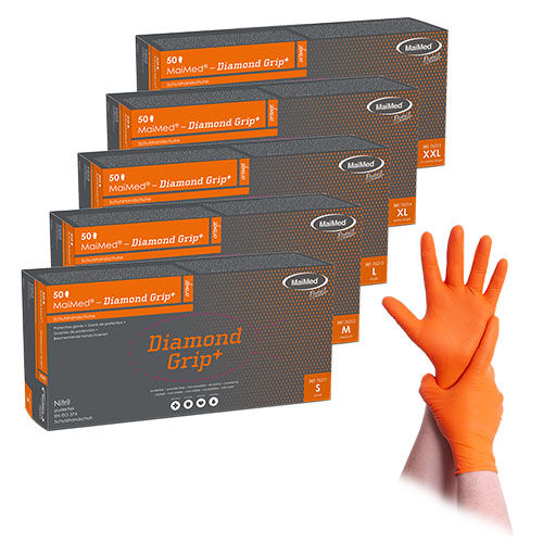 MaiMed Diamond Grip+ orange Nitrilhandschuhe MaiMed Diamond Grip+ orange Nitrilhandschuhe