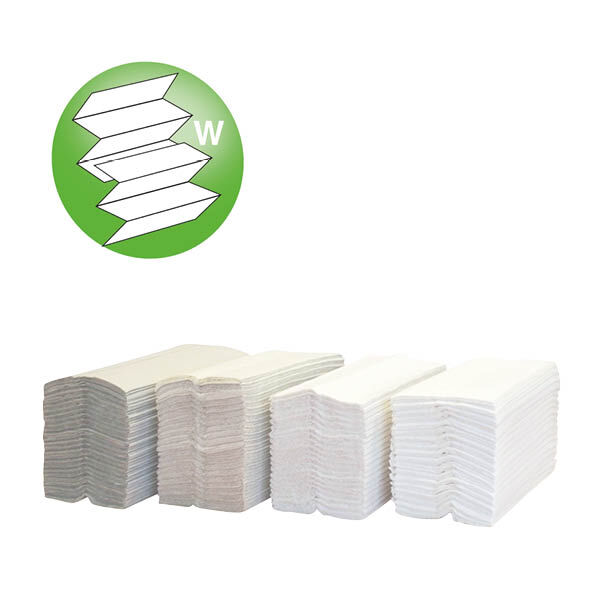Papierhandtücher W-Falz, 2-lagig, hochweiß, Zellstoff 20,3 x 32 cm Papierhandtücher W-Falz, 2-lagig, hochweiß, Zellstoff 20,3 x 32 cm