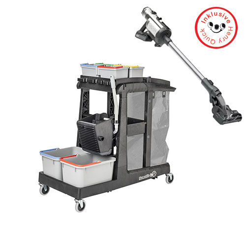 Aktion Nachhaltigkeit - Numatic Reinigungswagen Ecomatic EM3A, 8 Stück + Henry Quick Akku Staubsauger Gratis