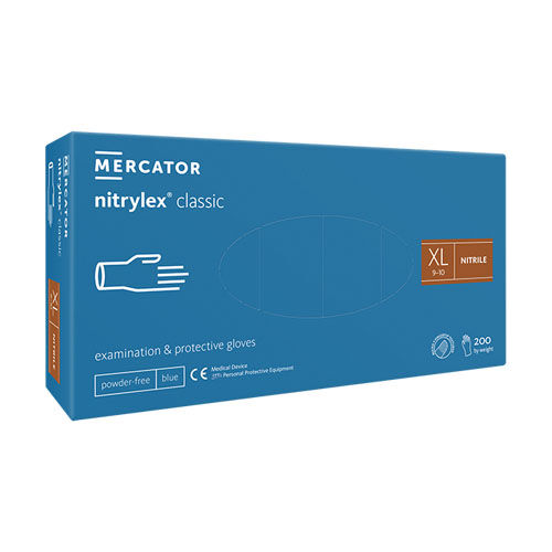 Einmalhandschuhe Mercator nitrylex classic, Nitril, blau, 200 Stück, Gr. XL Einmalhandschuhe Mercator nitrylex classic, Nitril, blau, 200 Stück, Gr. XL