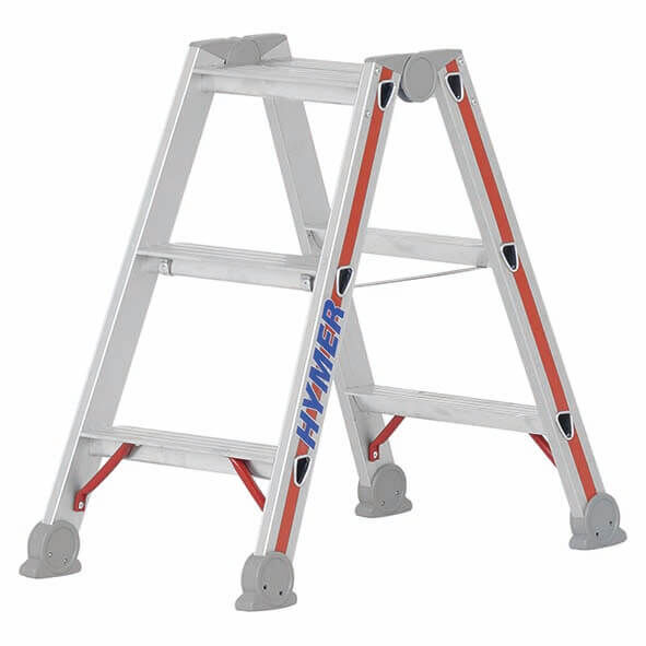 Hymer Stufenstehleiter, beidseitig begehbar, 2 x 3 Sprossen Hymer Stufenstehleiter, beidseitig begehbar, 2 x 3 Sprossen