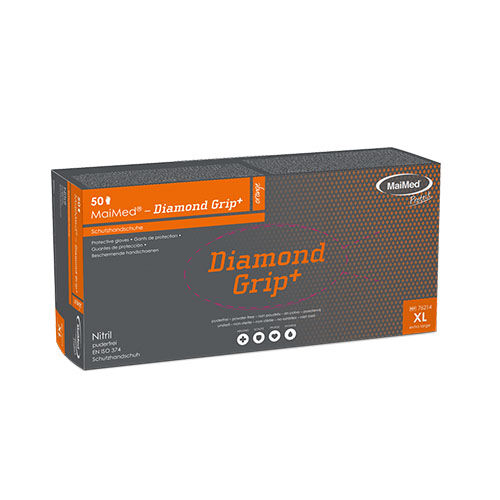 MaiMed Diamond Grip+ orange Nitrilhandschuhe, 50 Stk/Pack, Gr. XL