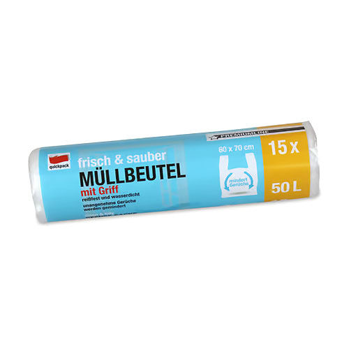 QuickPack Müllbeutel 50 L, transparent mit Tragegriff