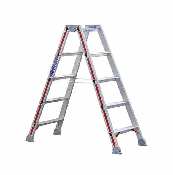 Hymer Stufenstehleiter, beidseitig begehbar, 2 x 5 Sprossen Hymer Stufenstehleiter, beidseitig begehbar, 2 x 5 Sprossen