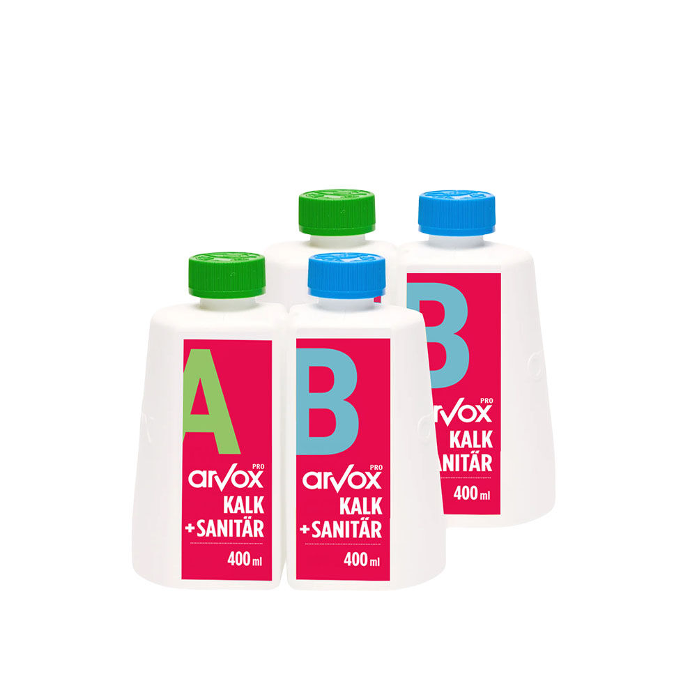 Arvox Pro Kalk + Sanitär Reiniger, 2 x Nachfüllset à 2 x 0,4 L Arvox Pro Kalk + Sanitär Reiniger, 2 x Nachfüllset à 2 x 0,4 L